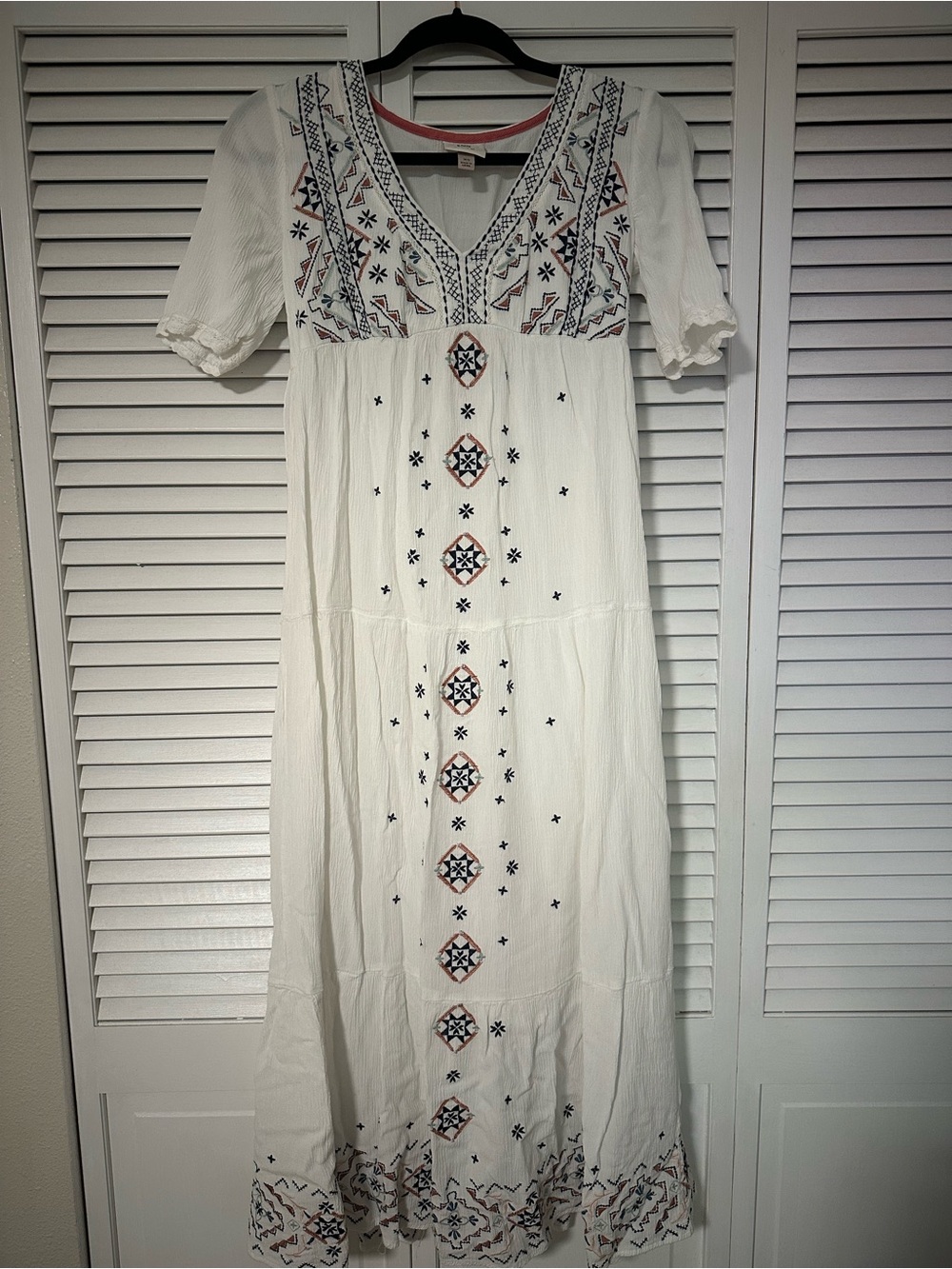 Knox Rose White Maxi Dress with Navy & Rust Embroidery
